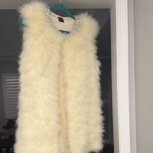 H&M Ivory Faux Fur Vest with Crystal Beaded Collar